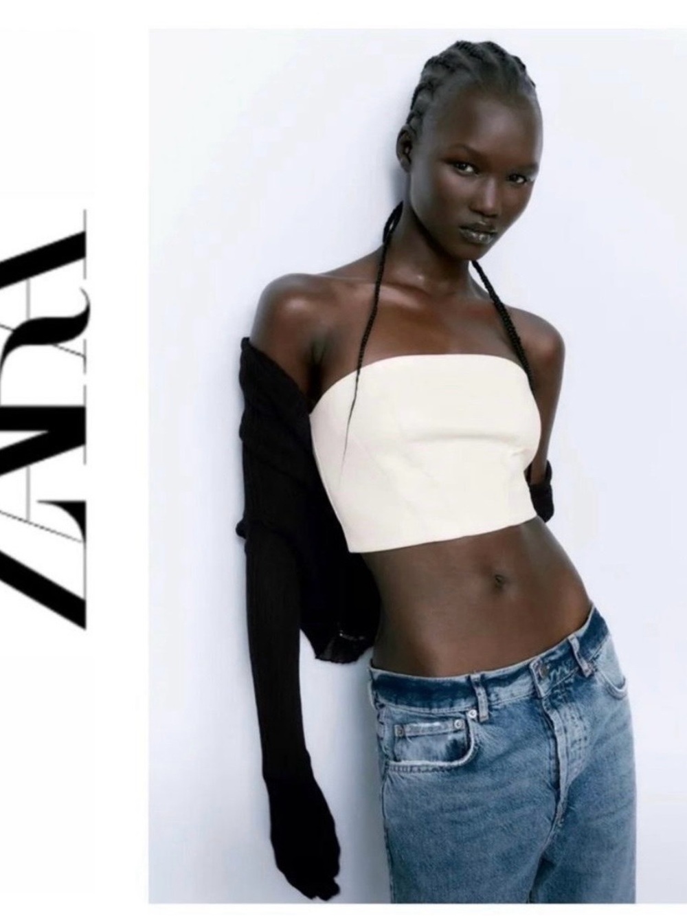 Zara Faux Leather Strapless Corset Crop Top